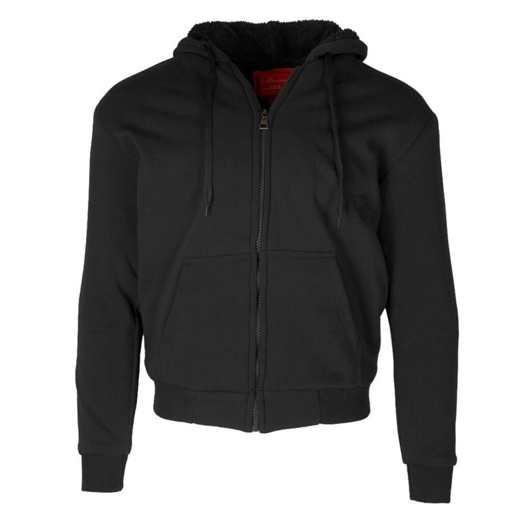 Maximos Men's 5008 Sherpa Lined Long Sleeve Full Zip Hoodie Black